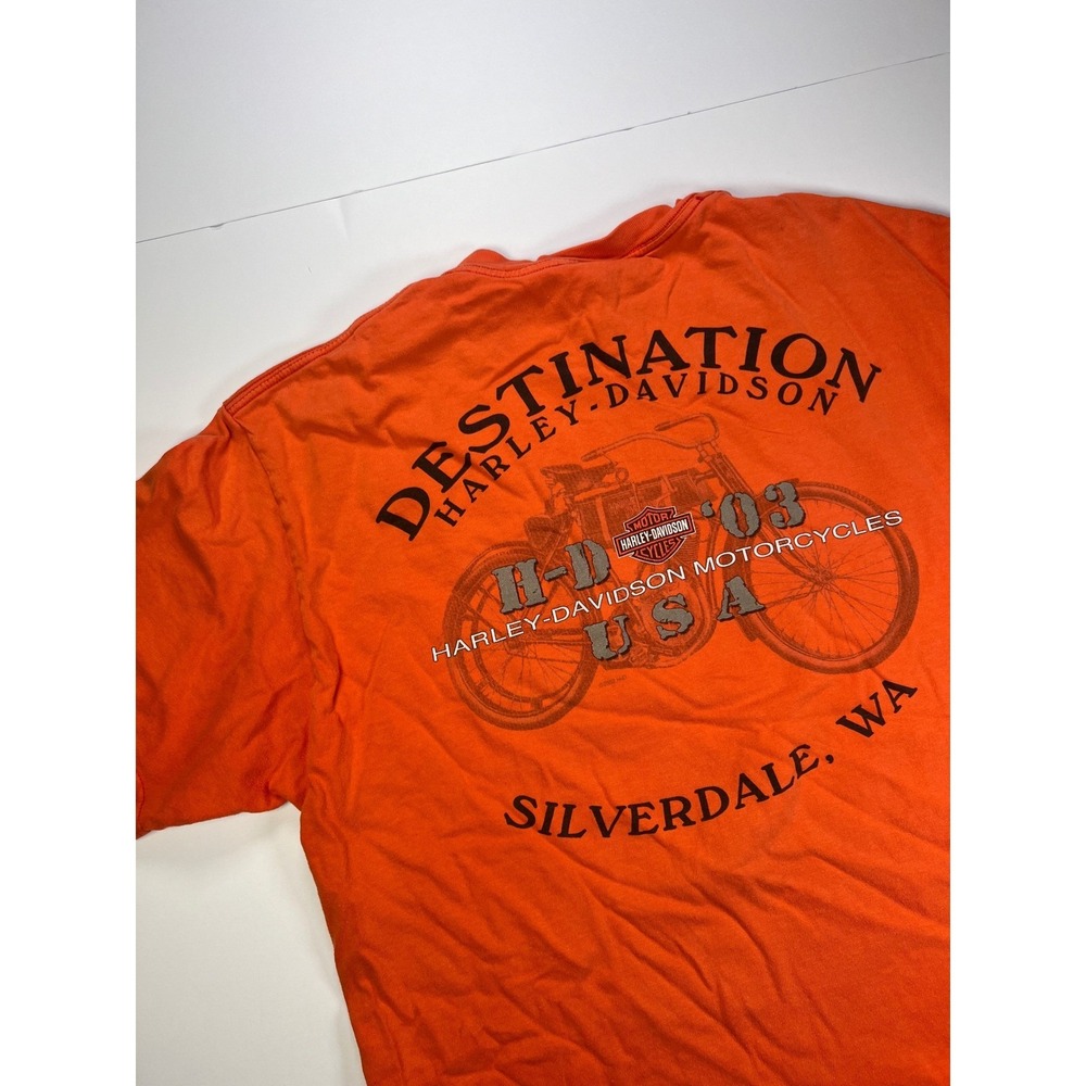 Harley Davidson 100th Anniversary T-Shirt Mens L Orange Silverdale WA 2003 Tee